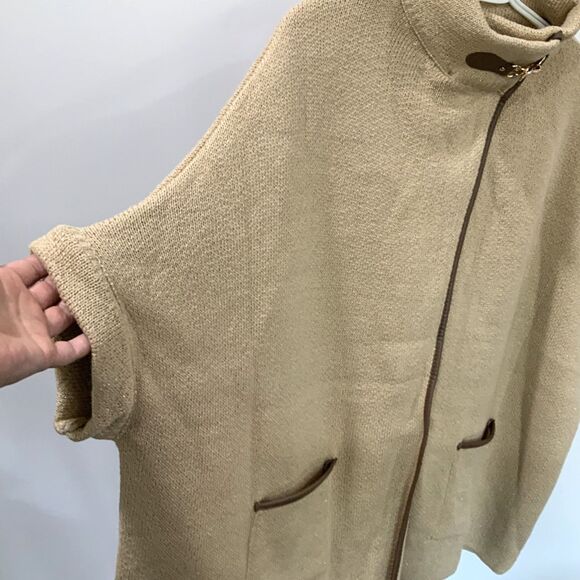 LC Lauren Conrad Cloak/Cape in Beige/Tan w/ Faux Leather Trim One Size Fits All - Picture 4 of 12